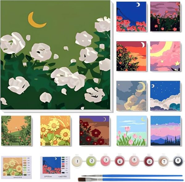 12-Set Framed Paint by Numbers Kits (8x8in DIY Acrylic)