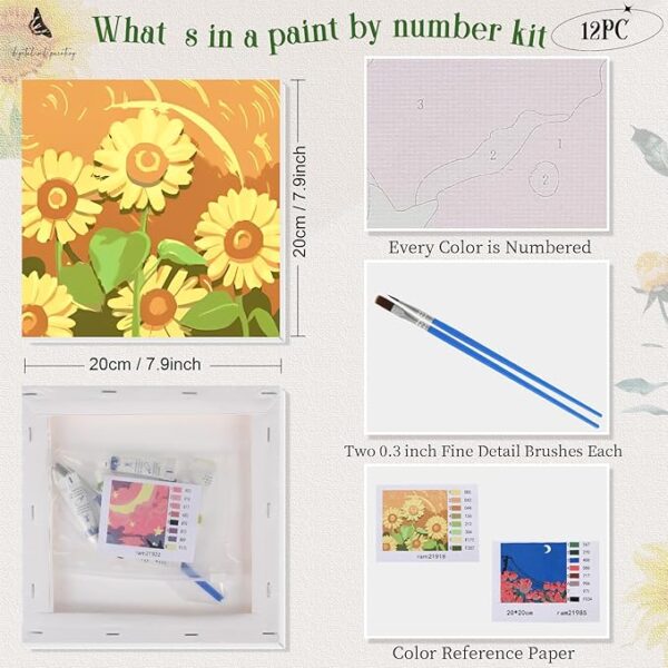 12-Set Framed Paint by Numbers Kits (8x8in DIY Acrylic) - Image 2
