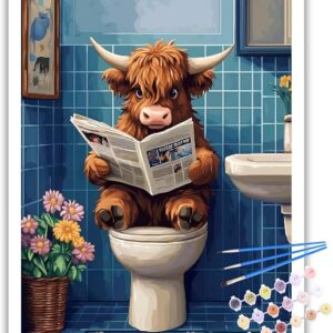 Cow Paint by Numbers Kit for Adults – 16x20in DIY Bathroom Wall Art & Gift Idea