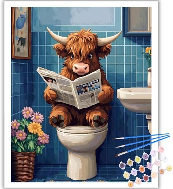Cow Paint by Numbers Kit for Adults – 16x20in DIY Bathroom Wall Art & Gift Idea