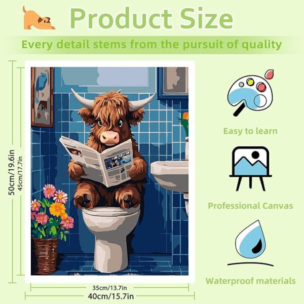 Cow Paint by Numbers Kit for Adults – 16x20in DIY Bathroom Wall Art & Gift Idea - Image 2