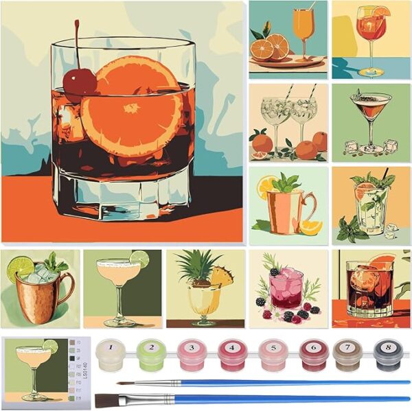 12-Set Paint by Numbers with Frame – 8x8in DIY Acrylic for Adults & Gifts