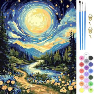 Moon & Starry Night Paint by Numbers Kit – 16x20in DIY for Adults Beginners