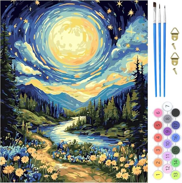 Moon & Starry Night Paint by Numbers Kit – 16x20in DIY for Adults Beginners