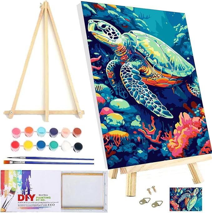 Framed Paint by Numbers Kit with Easel – 7.8x11.8in DIY Painting for Adults & Beginners
