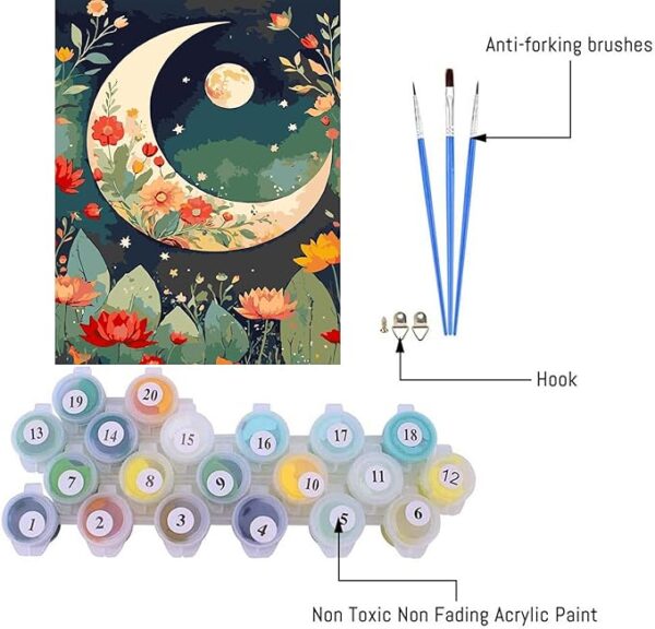 Moon Paint by Numbers Kit – DIY Acrylic Flower, 16x20in for Adults Beginners - Image 2