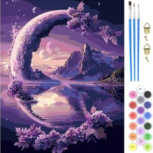 Moon & Flowers Lake Paint by Number Kit – 16x20in DIY Canvas for Adults