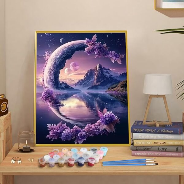 Moon & Flowers Lake Paint by Number Kit – 16x20in DIY Canvas for Adults - Image 2