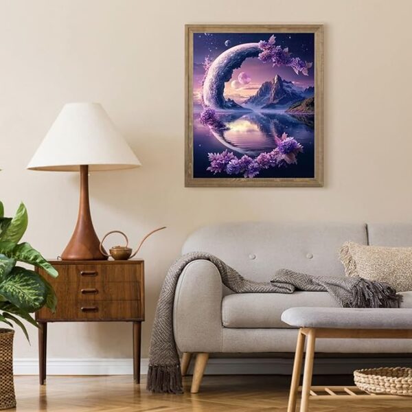 Moon & Flowers Lake Paint by Number Kit – 16x20in DIY Canvas for Adults - Image 3