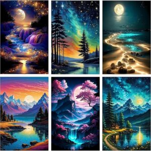 6-Pack Landscape Forest Moon Paint by Number Kit (10x14in Acrylic DIY)
