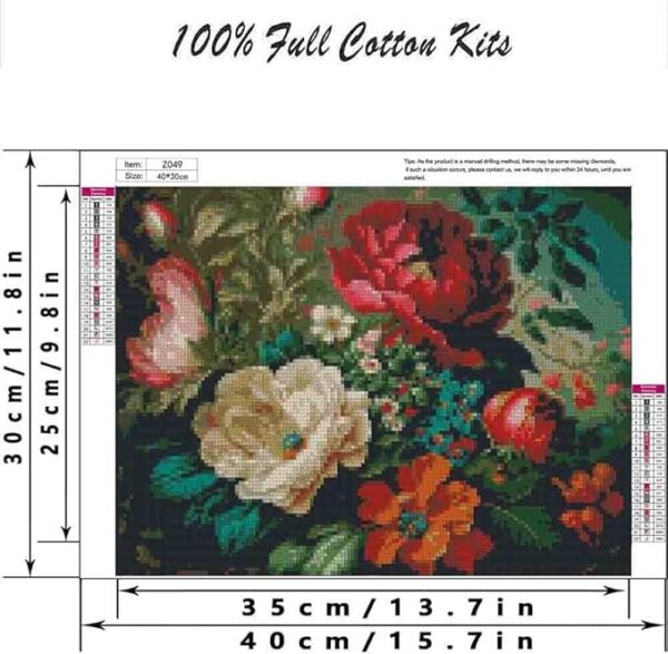 Stamped Flower Cross Stitch Kit – 15.7x11.8in for Beginners - Image 2