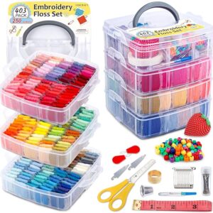 403-Pack Embroidery Floss Set – 250 Colors with 153 Tools & 4-Tier Storage Box