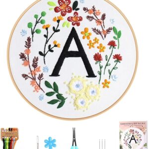 Beginner Embroidery Kit for Adults – Letter A & Flower Cross Stitch with Hoop & Tools