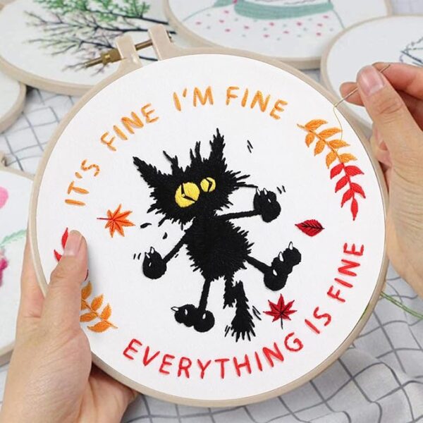 Cute Cat Embroidery Kit for Beginners ("Everything is Fine" Pattern) - Image 3