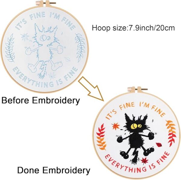 Cute Cat Embroidery Kit for Beginners ("Everything is Fine" Pattern) - Image 4