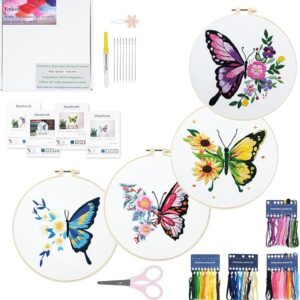 Enkor 4-Set Butterfly Embroidery Kit for Beginners