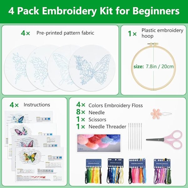 Enkor 4-Set Butterfly Embroidery Kit for Beginners - Image 2