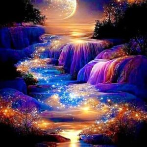 Moonlight Waterfall Stamped Cross Stitch Kit
