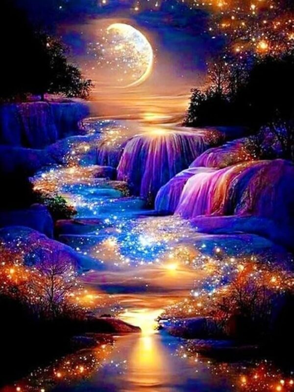 Moonlight Waterfall Stamped Cross Stitch Kit