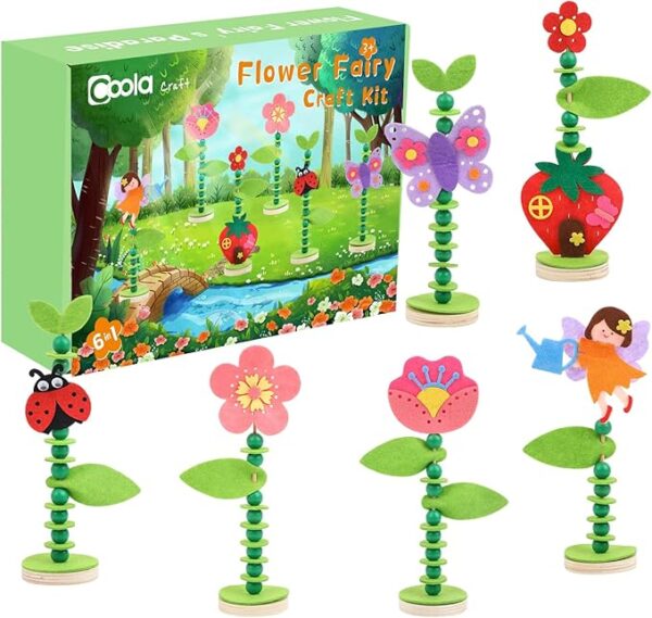 Craft Kit Set for Preschool Kids: 6 Felt & Wood Flower Fairies