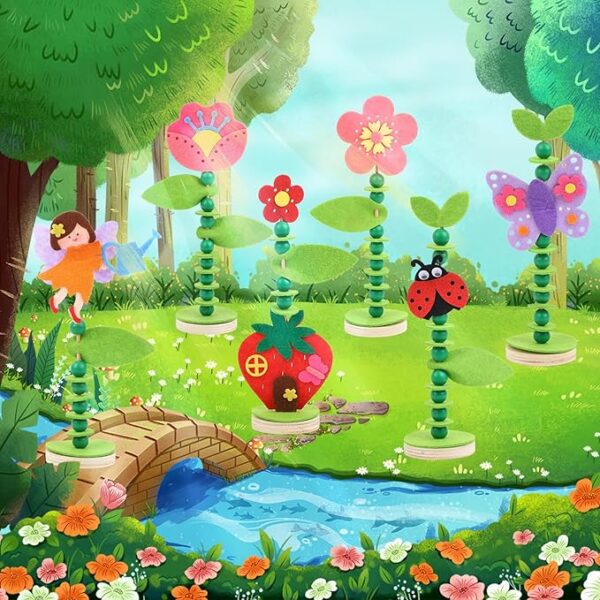 Craft Kit Set for Preschool Kids: 6 Felt & Wood Flower Fairies - Image 2