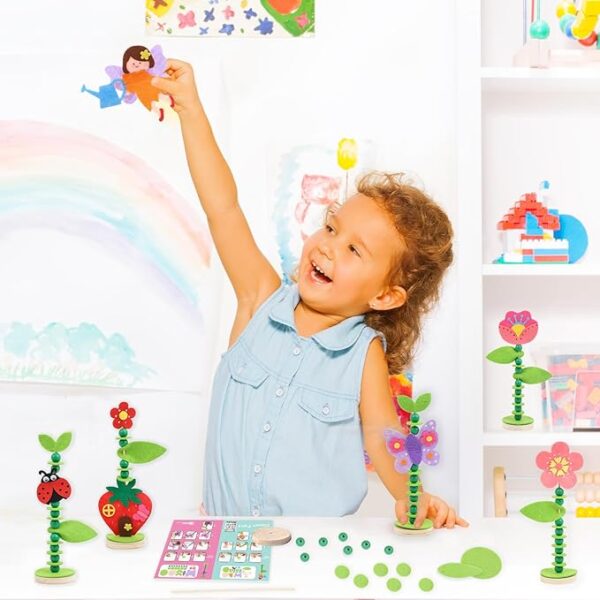 Craft Kit Set for Preschool Kids: 6 Felt & Wood Flower Fairies - Image 3