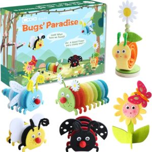 Coola Craft Kit for Kids 4-8: 8 Felt Animals (Bee, Ladybug, Snail, Caterpillar)
