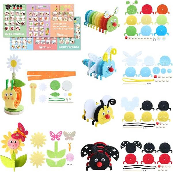 Coola Craft Kit for Kids 4-8: 8 Felt Animals (Bee, Ladybug, Snail, Caterpillar) - Image 2