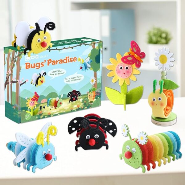 Coola Craft Kit for Kids 4-8: 8 Felt Animals (Bee, Ladybug, Snail, Caterpillar) - Image 3