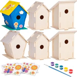 12-Pack DIY Wooden Bird House Kits with Paint, Brushes, Stickers, and Strings