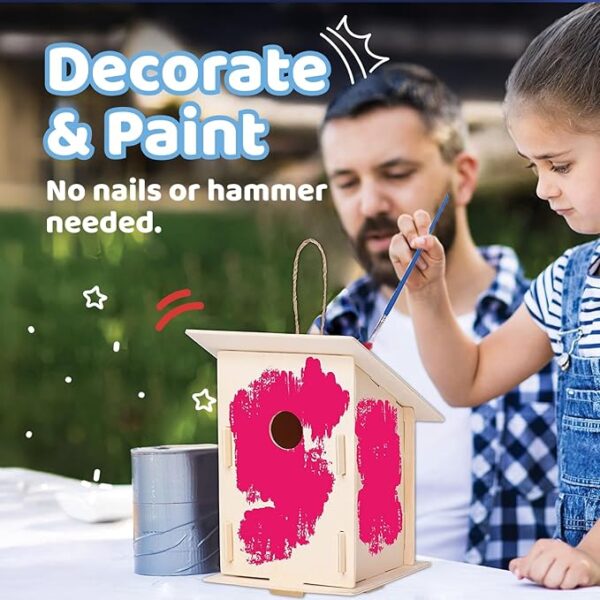 12-Pack DIY Wooden Bird House Kits with Paint, Brushes, Stickers, and Strings - Image 2