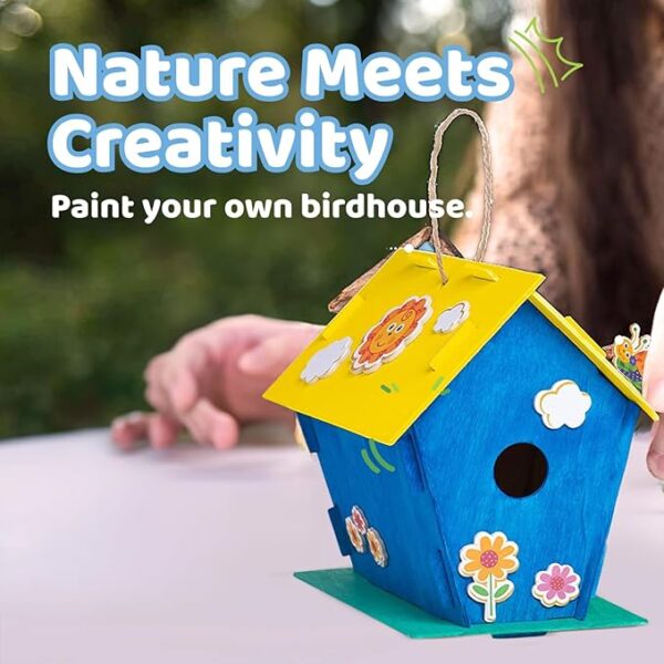 12-Pack DIY Wooden Bird House Kits with Paint, Brushes, Stickers, and Strings - Image 4