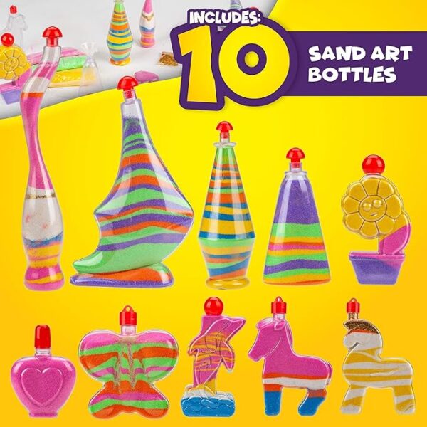 Creative Kids Sand Art Kit: 10 Bottles, 10 Colored Sand Bags + Glitter - Image 4