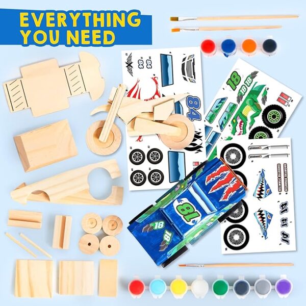 Kids Craft Kit: Build & Paint Wooden Race Car - Image 2