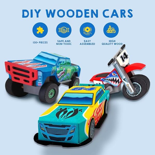 Kids Craft Kit: Build & Paint Wooden Race Car - Image 3