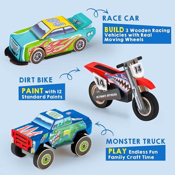 Kids Craft Kit: Build & Paint Wooden Race Car - Image 4