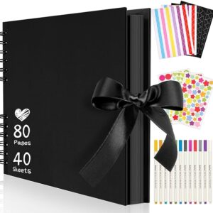 11.5 x 8.5 Inch Black Scrapbook Album with DIY Accessories Kit