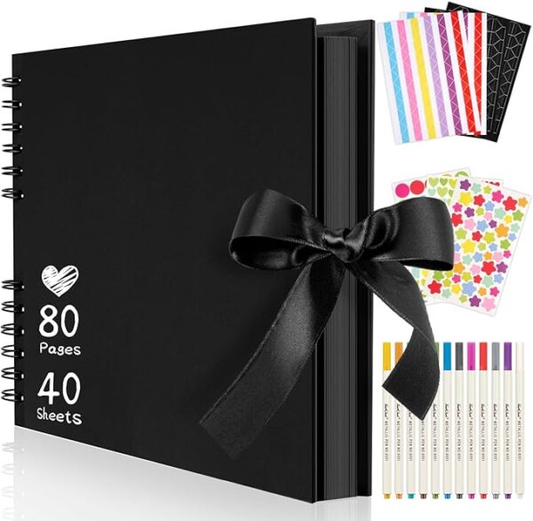 11.5 x 8.5 Inch Black Scrapbook Album with DIY Accessories Kit