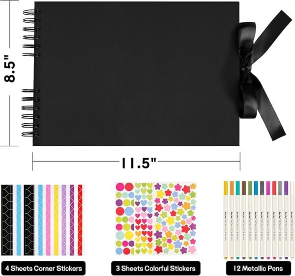 11.5 x 8.5 Inch Black Scrapbook Album with DIY Accessories Kit - Image 2
