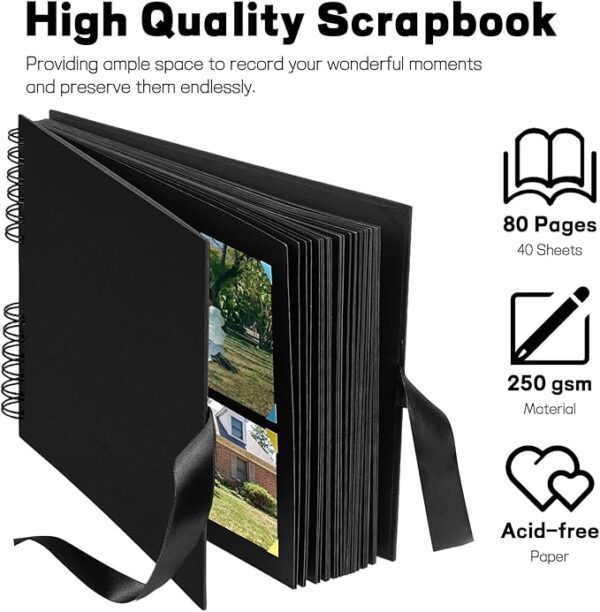 11.5 x 8.5 Inch Black Scrapbook Album with DIY Accessories Kit - Image 3
