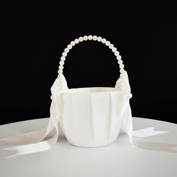 Pearl Handle Flower Girl Basket (Ivory) - Image 3