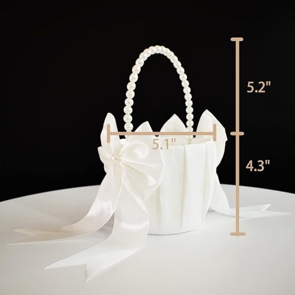 Pearl Handle Flower Girl Basket (Ivory) - Image 4