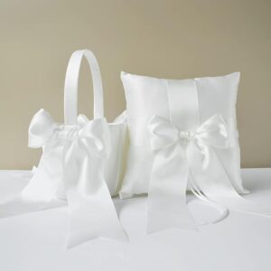 Flower Girl Basket and Ring Bearer Pillow Set (Ivory)