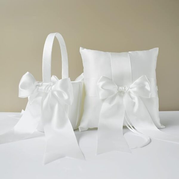 Flower Girl Basket and Ring Bearer Pillow Set (Ivory)