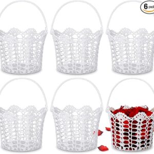 6 Wedding Flower Baskets: Woven with Handle (White)
