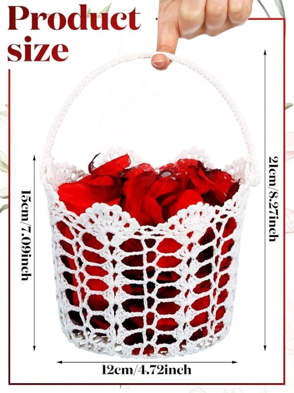 6 Wedding Flower Baskets: Woven with Handle (White) - Image 3