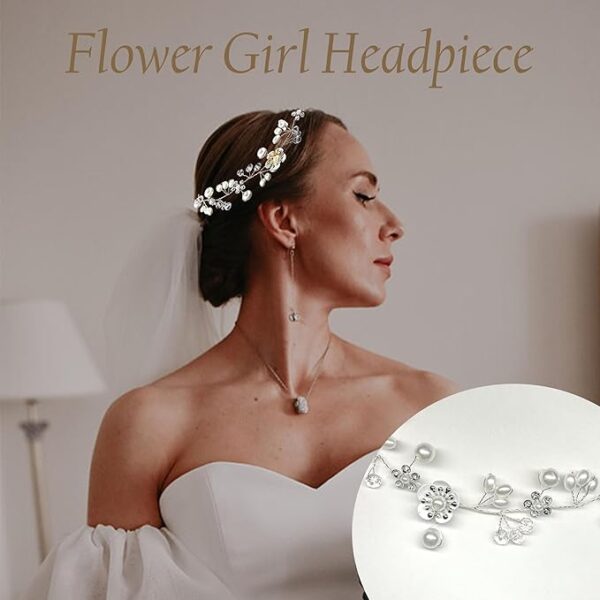Flower Girl Basket & Headpiece Set: Handwoven Wicker Basket with Pearl Handle & Pearl Headband - Image 3