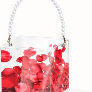 Plastic flower girl basket with ribbon, acrylic petal holder.