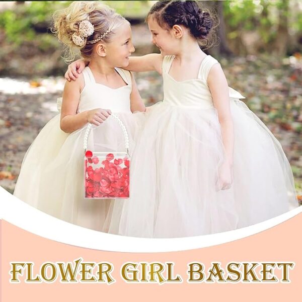 Plastic flower girl basket with ribbon, acrylic petal holder. - Image 2