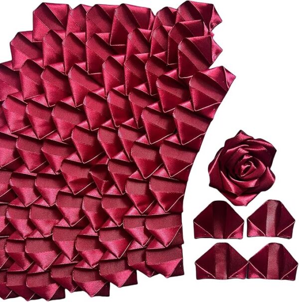 300 Premade Satin Ribbon Rose Petals: DIY Eternal Roses (Wine Red)